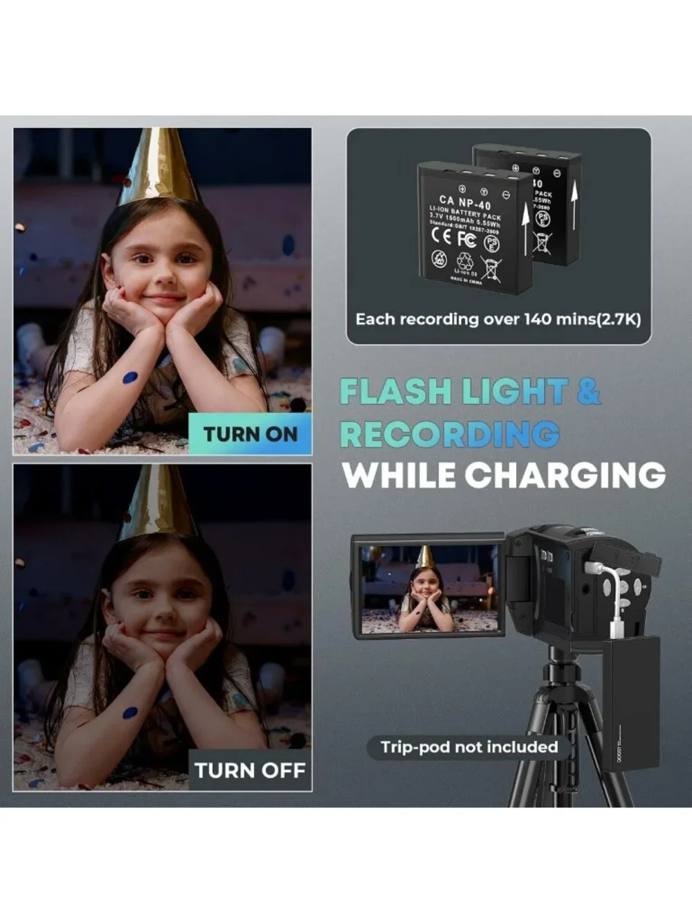 2.7K Video Camcorder QHD 56MP - Perfect for YouTube Vlogging & Streaming